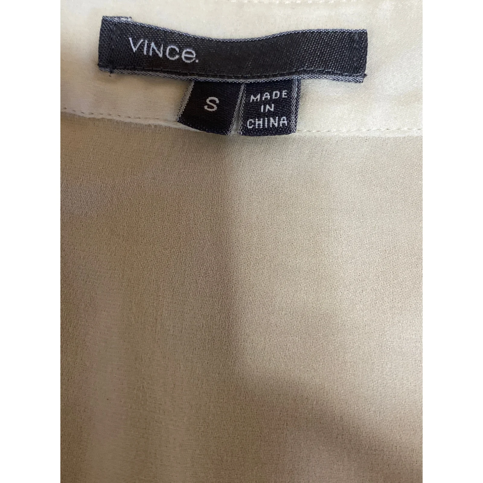 Vince 100% Silk Women's Cream V Neck Long Sleeve Tunic Henley Shirt Blouse Top S - Image 5