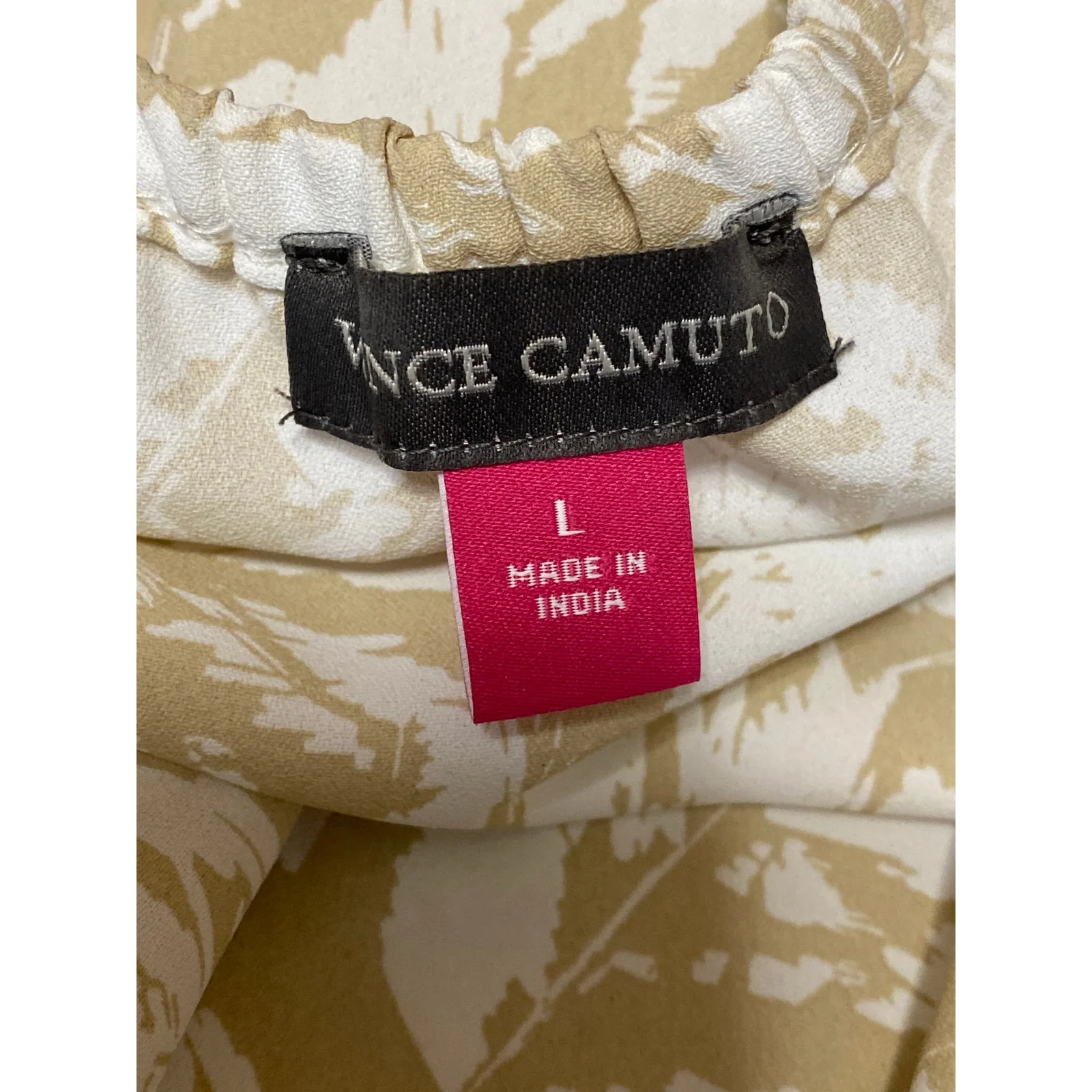 Vince Camuto Beige White Leaf Long Sleeve Scoop Neck Shirt Blouse Top Size L - Image 5
