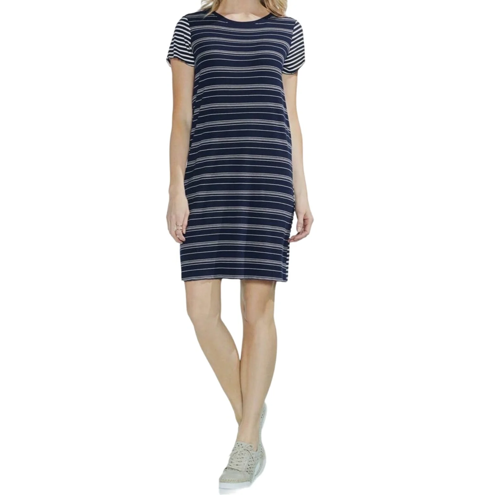Vince Camuto Blue Stripe Crew-Neck Short Sleeve Rib Knit Mini T-Shirt Dress XL - Image 3