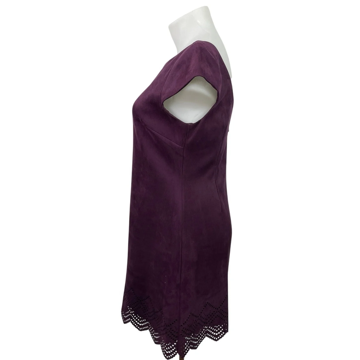Vince Camuto Purple Faux Suede Lasercut Eyelet Trim Cap Sleeve Shift Dress Sz 14 - Image 2