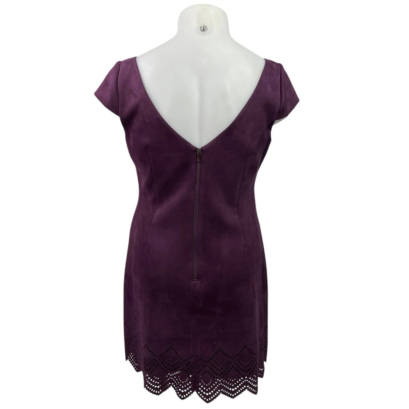Vince Camuto Purple Faux Suede Lasercut Eyelet Trim Cap Sleeve Shift Dress Sz 14 - Image 3