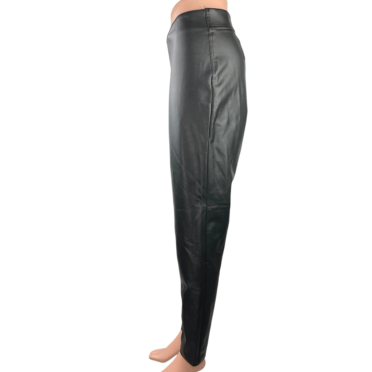 Vince Camuto Women's Black Faux Leather High Rise Pull On Tapered Leg Pants Sz M - Image 2