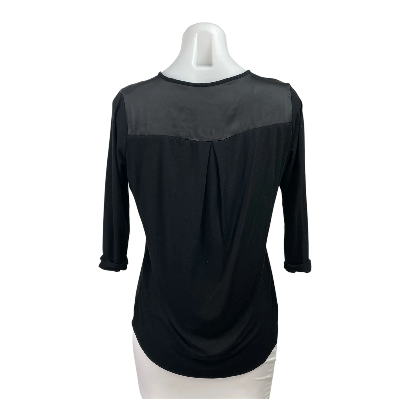 Vince Camuto Women's Black Silk Satin 3/4 Sleeve Gold Zip Blouse Top Size PS - Image 3