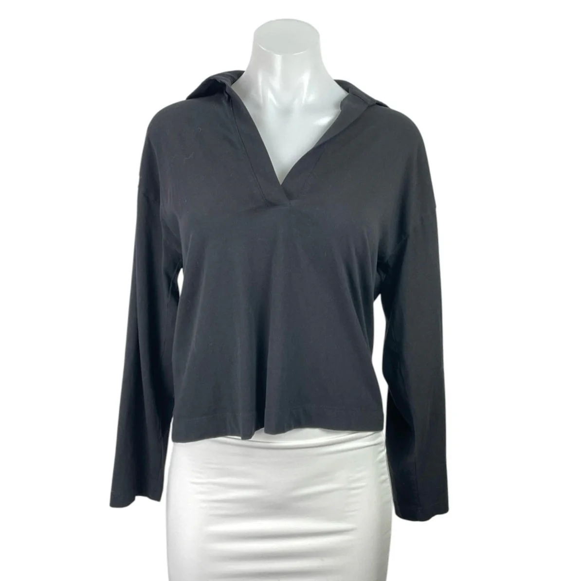 Vince Women's Black Collared V Neck Long Sleeve Tee T-Shirt Polo Blouse Top XS