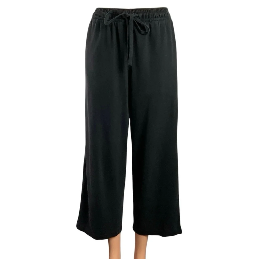 Vince Women's Black Drawstring High Rise Knit Cropped Wide Leg Pants Size XS