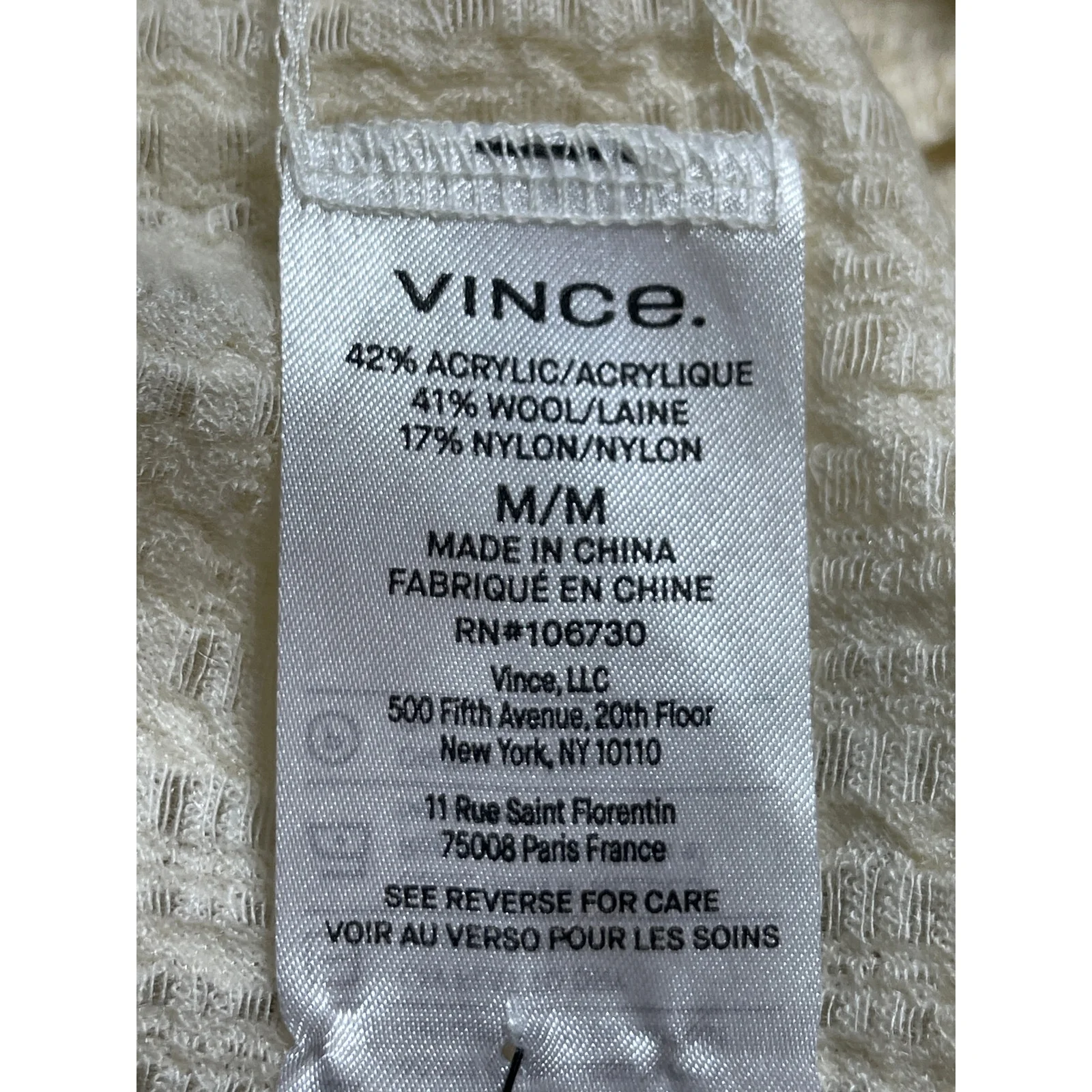 Vince Women's Yellow Cream Textured Long Sleeve Crew Neck Blouse Top Size M - Image 6