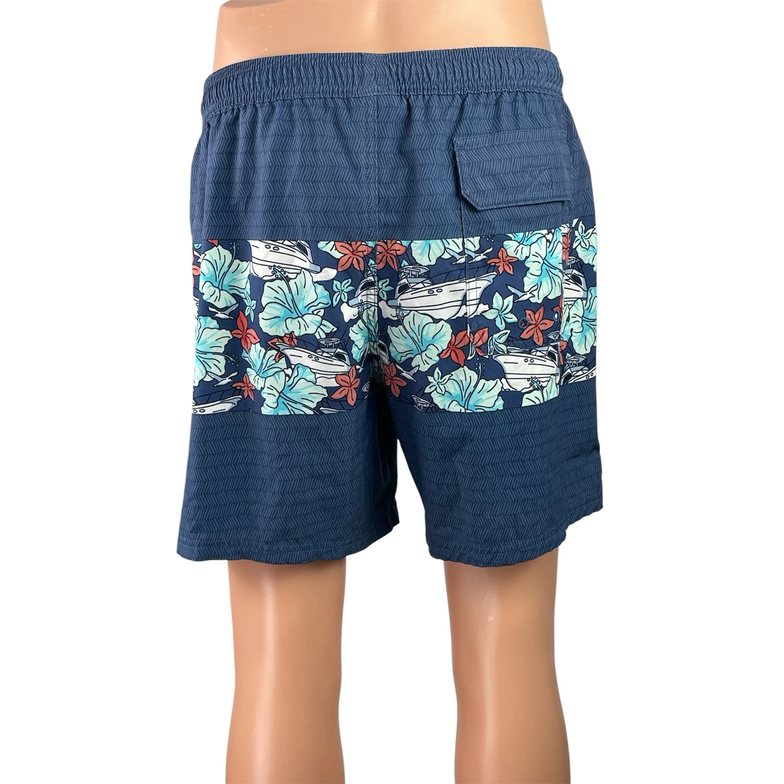 Vineyard Vines Men's Blue Floral Chevron Drawstring Swim Trunks Swimwear Size M - Image 3