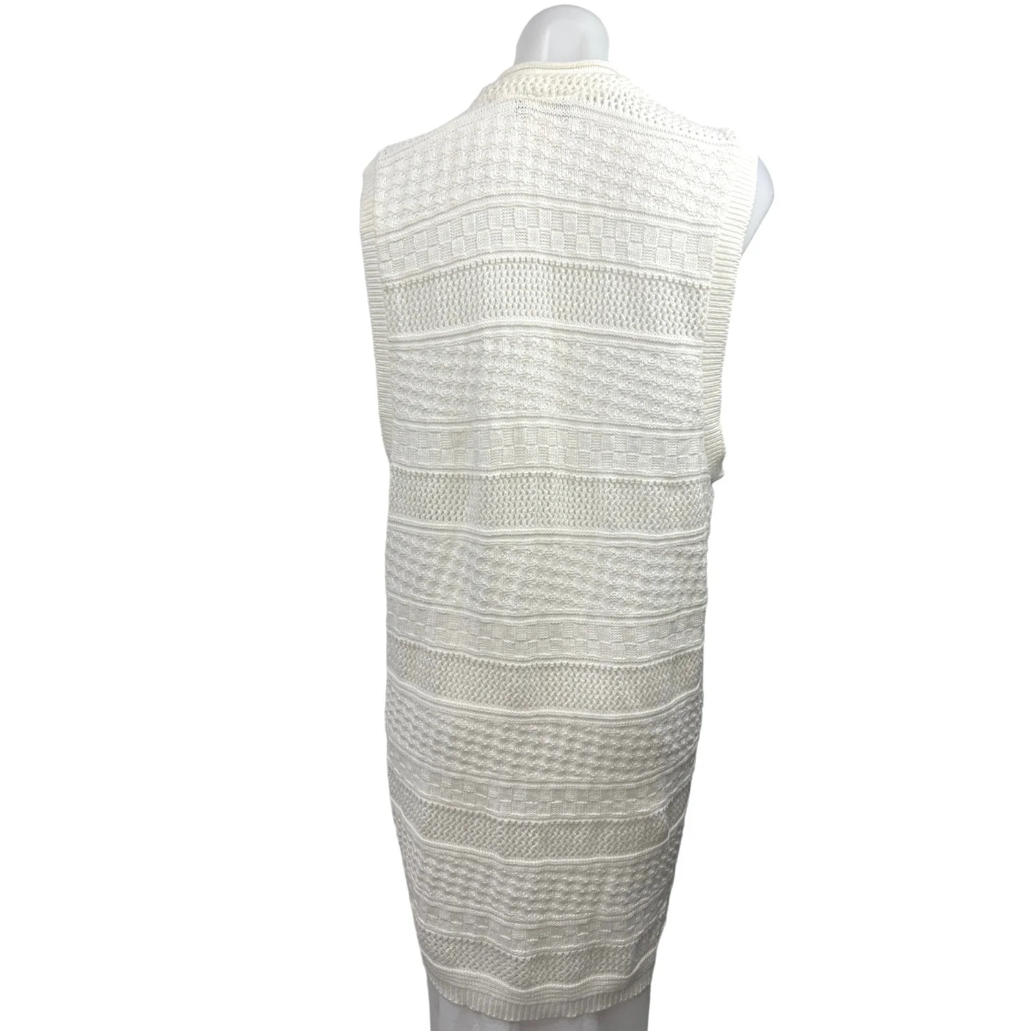 Vintage 70’s Pierre Cardin White Crochet Sleeveless Vest Cardigan Sweater Top M - Image 2