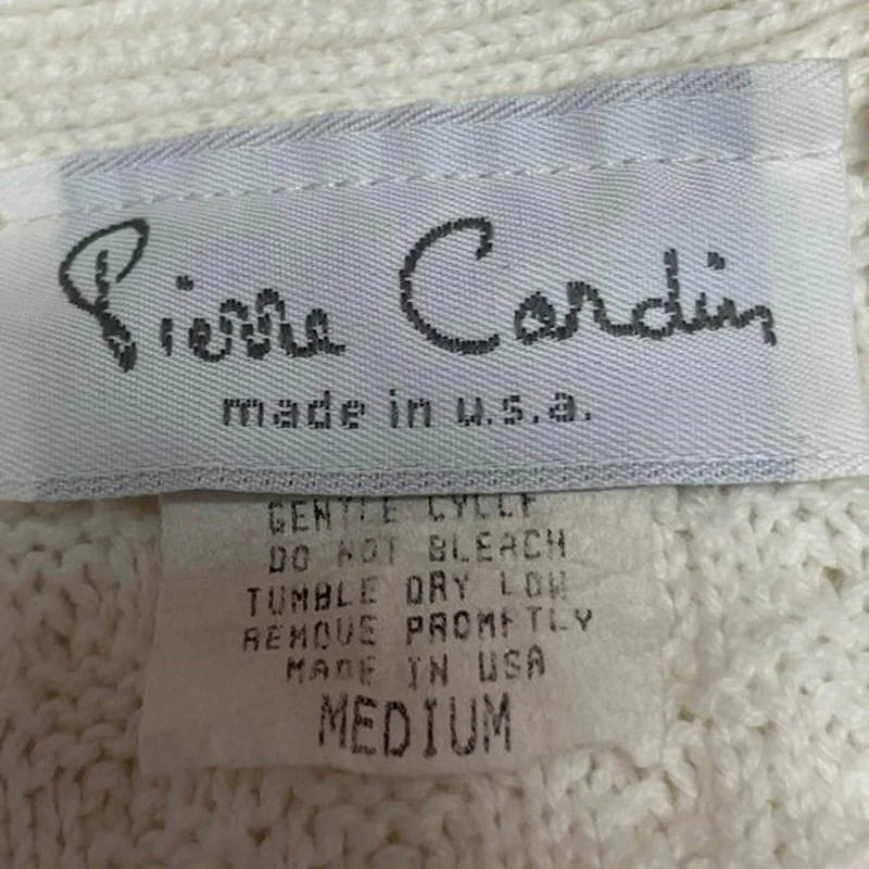 Vintage 70’s Pierre Cardin White Crochet Sleeveless Vest Cardigan Sweater Top M - Image 4