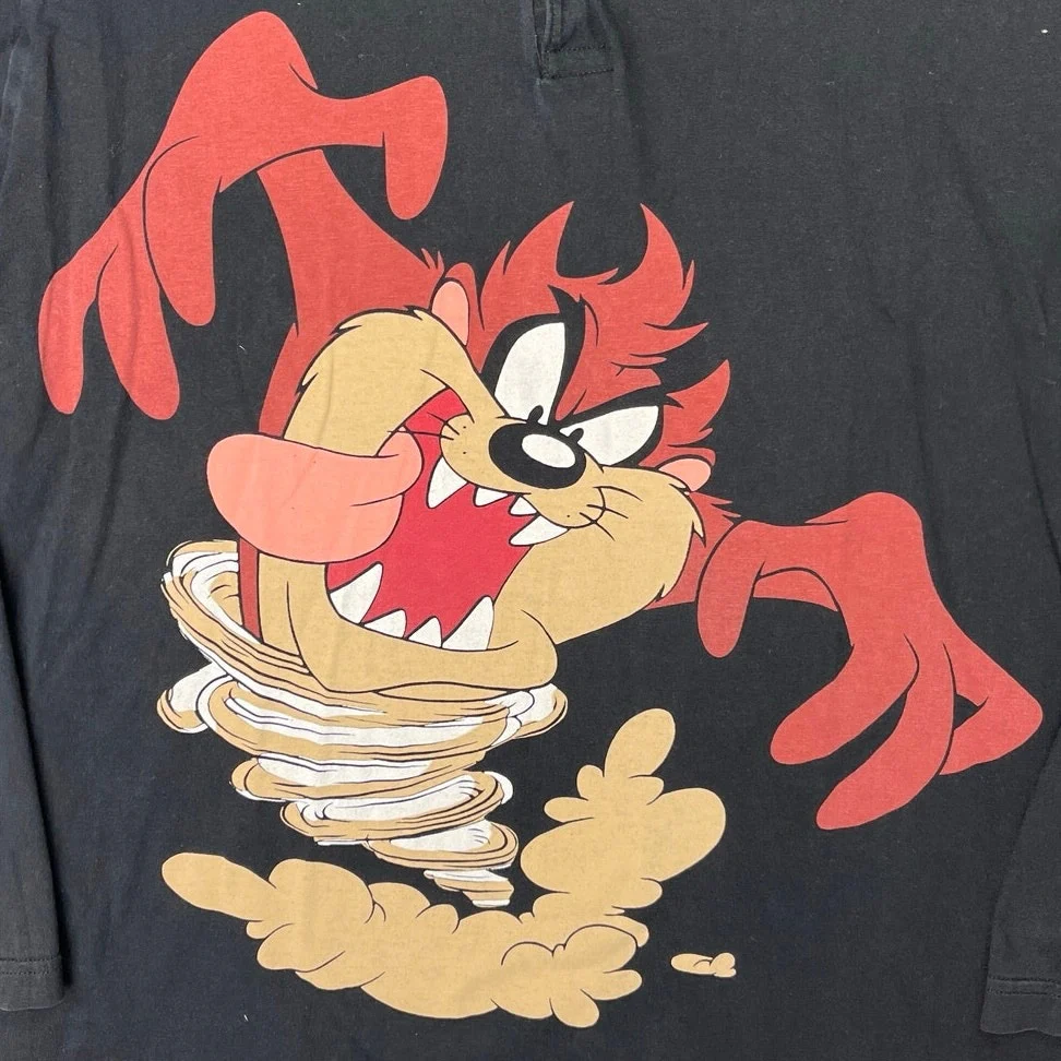 VINTAGE 90’s Marks & Spencer Black Looney Tunes Tasmanian Devil Taz Henley Top S - Image 3