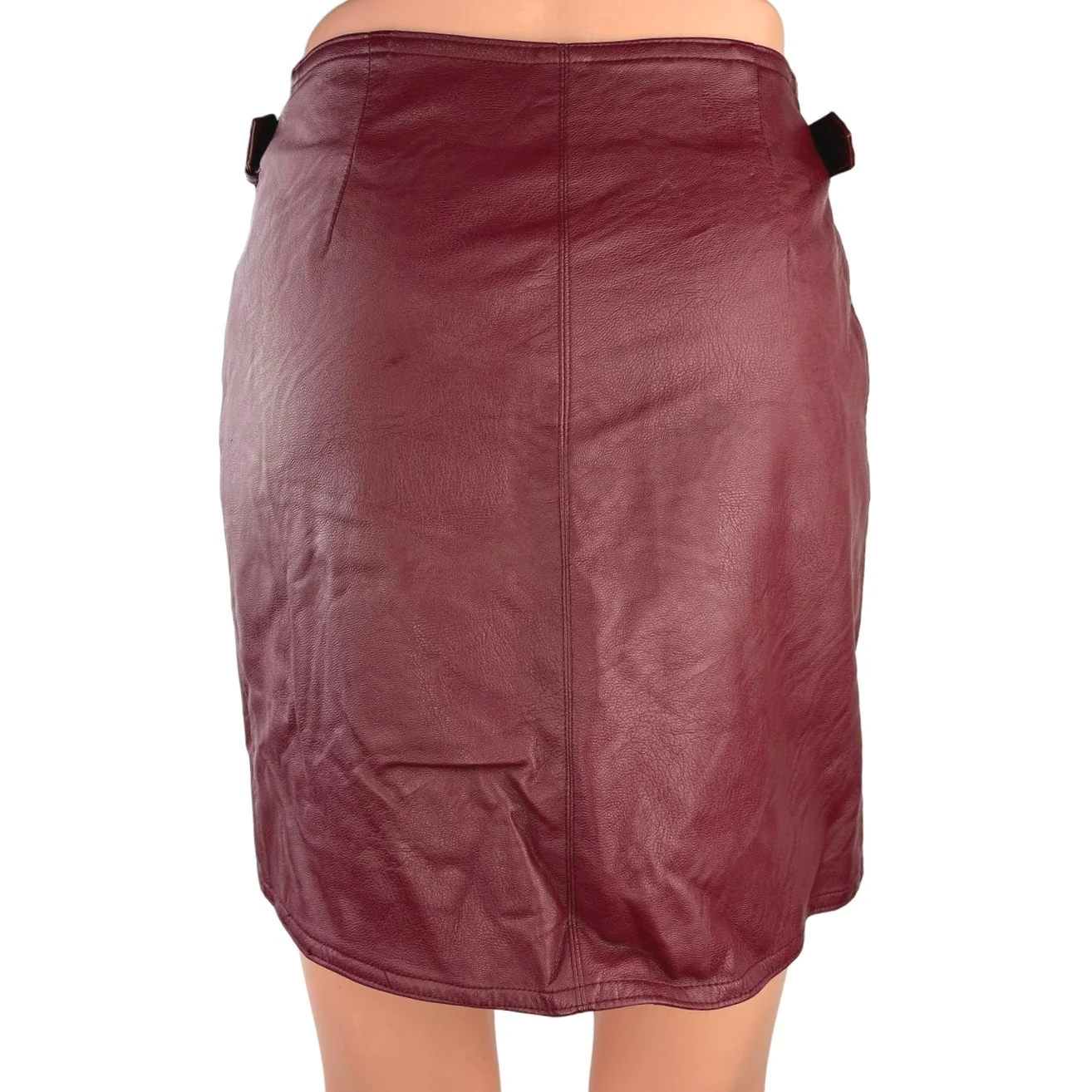 Vintage Evil Twin Red High Waist Buckle Strap Faux Leather Wrap Mini Dress Sz XS - Image 4