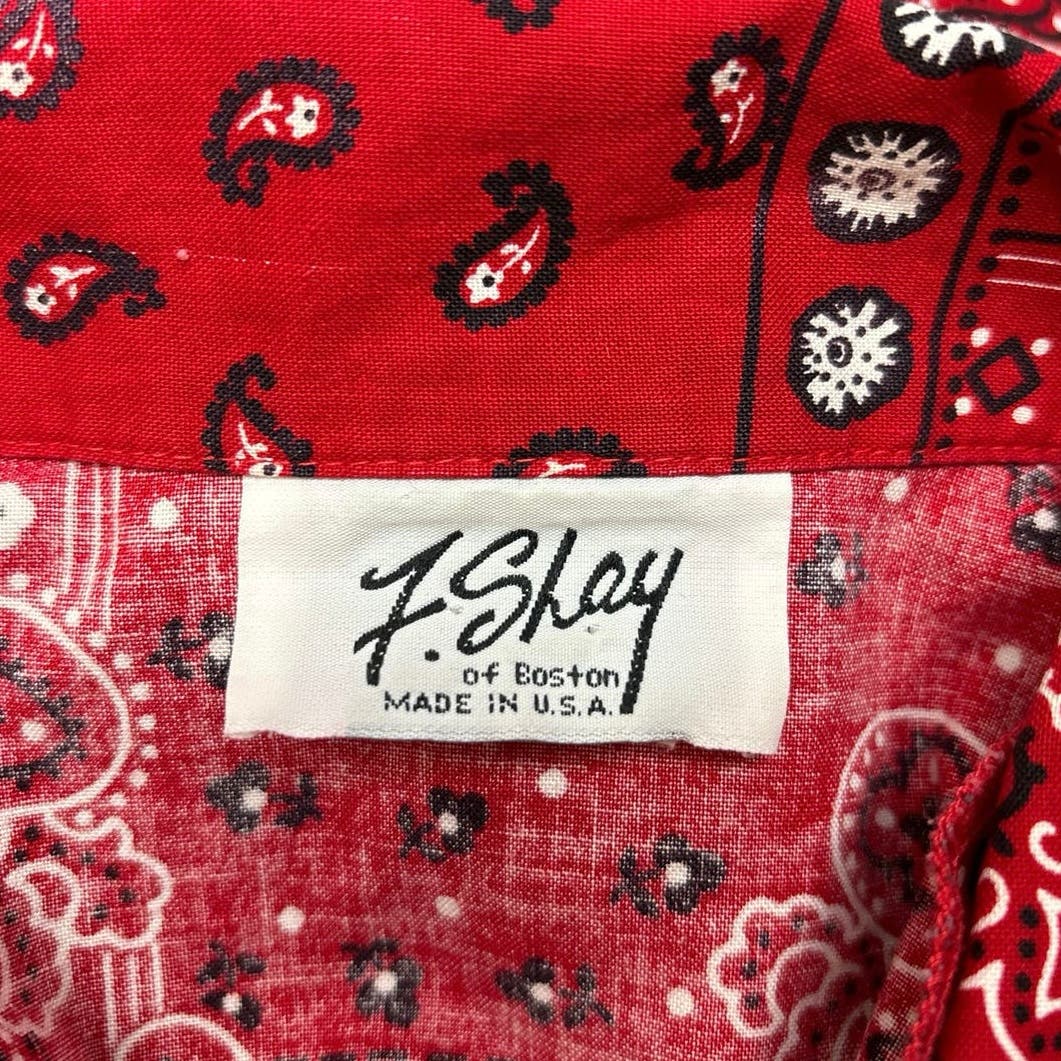 Vintage F. Shay Red Bandana Scarf Paisley Button Up Short Sleeve Shirt Top Sz S - Image 8