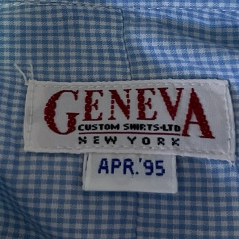 Vintage Geneva Blue Gingham Check Long Sleeve Button Down Dress Shirt Top Size S - Image 3