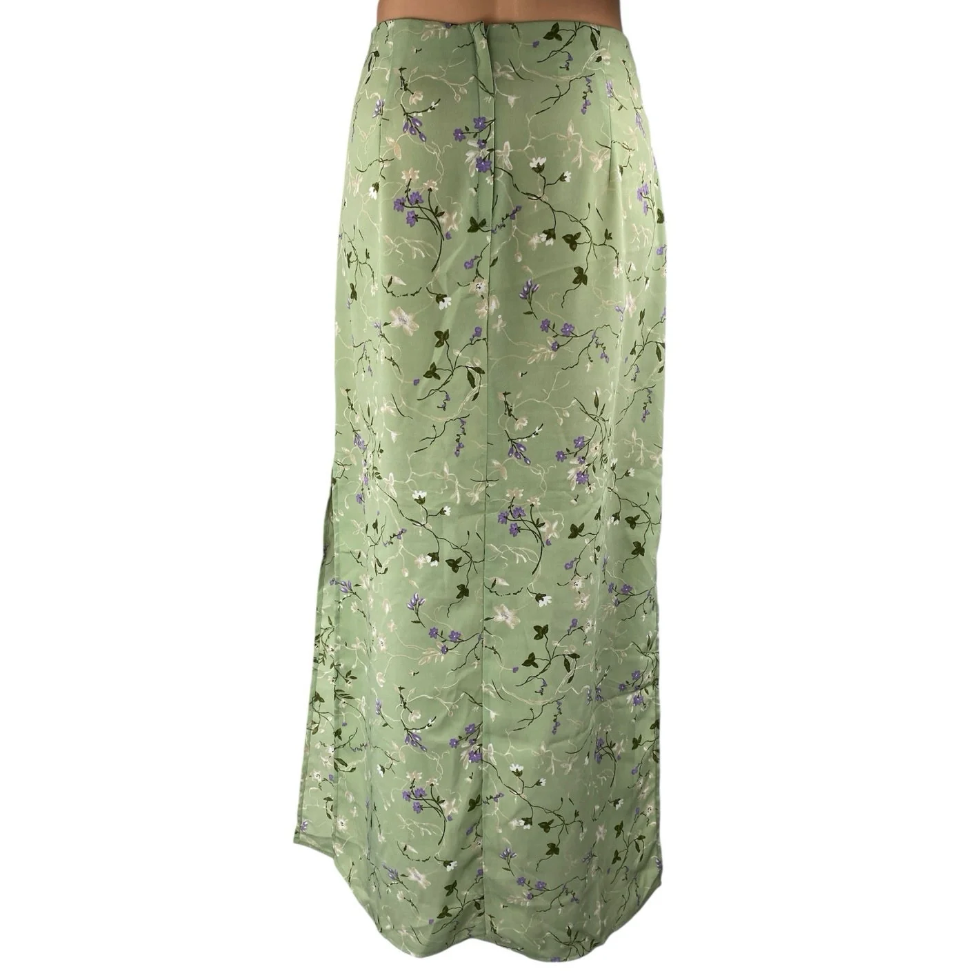 Vintage La Belle Green Floral High Waisted Side Slit Straight Maxi Slip Skirt 11 - Image 3