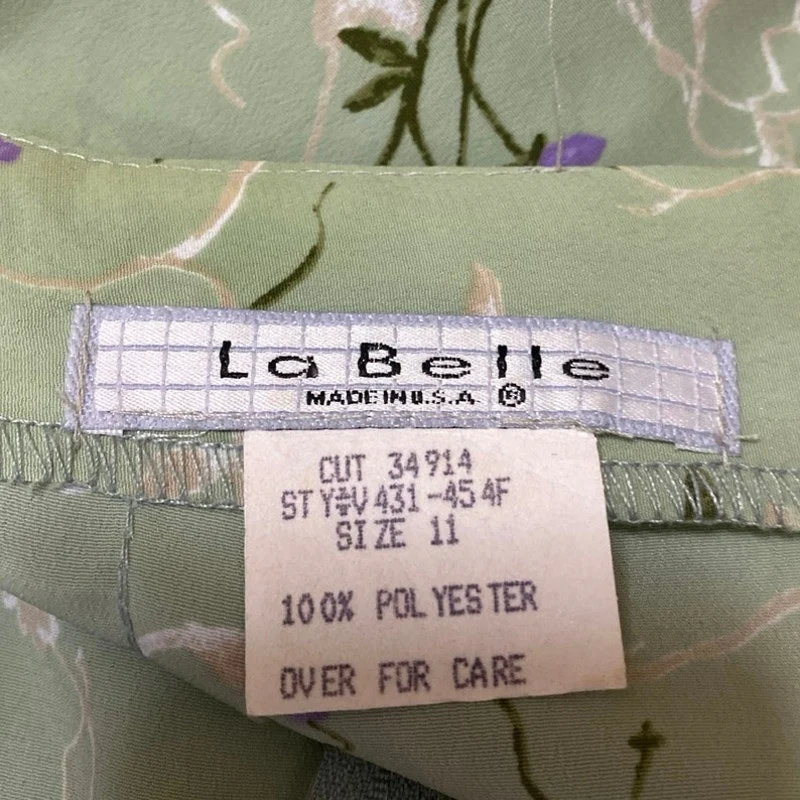 Vintage La Belle Green Floral High Waisted Side Slit Straight Maxi Slip Skirt 11 - Image 4