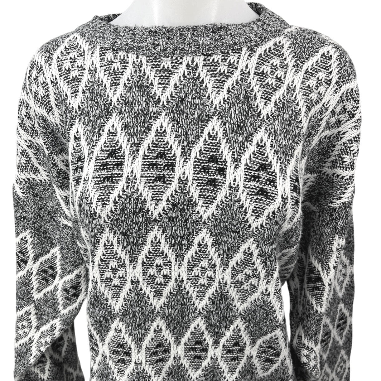 Vintage Poplar Gray Fair Isle Diamond Knit Holiday Christmas Sweater Top Size XL - Image 3