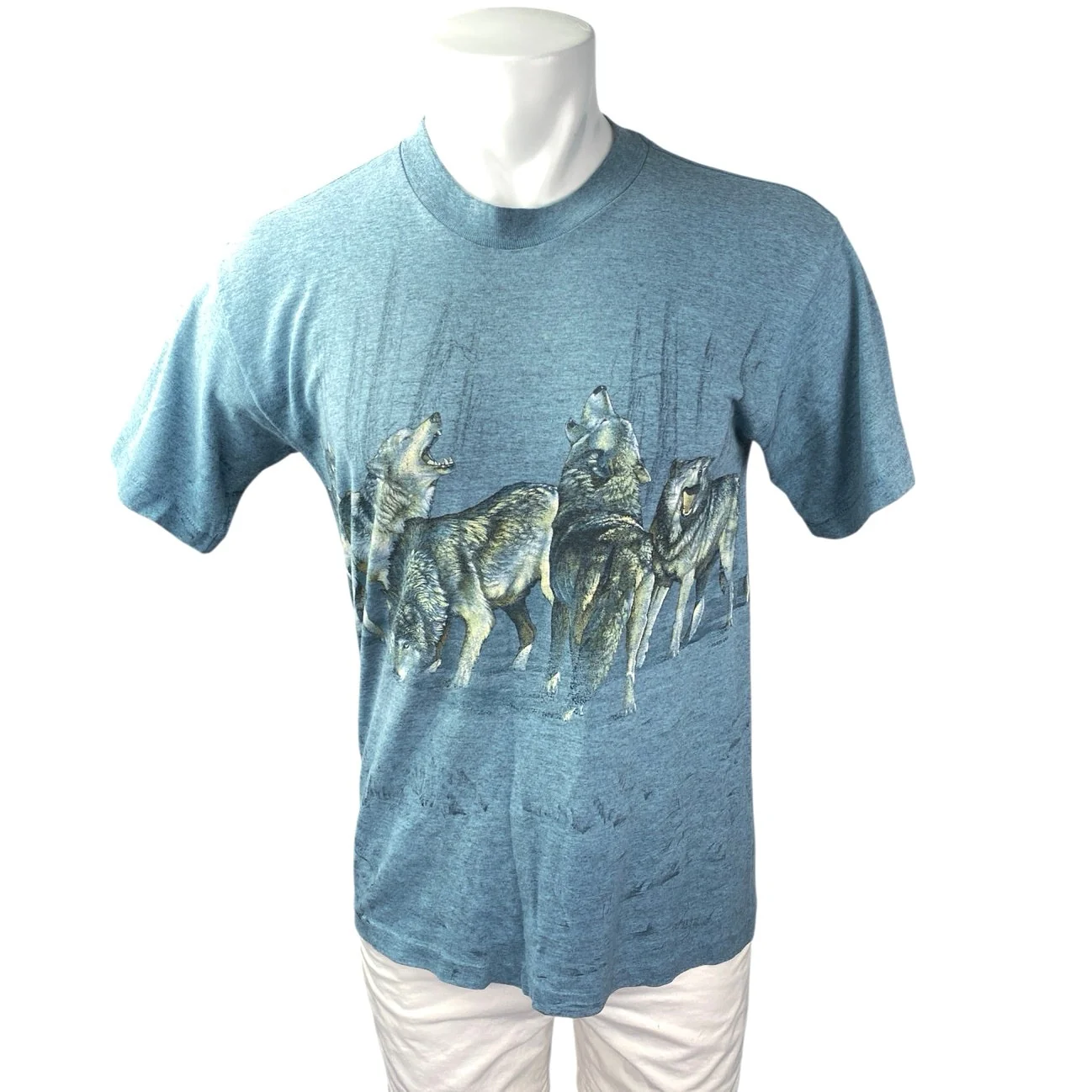 Vintage Signal Sports Men's Blue Wolf Graphic Short Sleeve T Shirt Tee Top Sz S