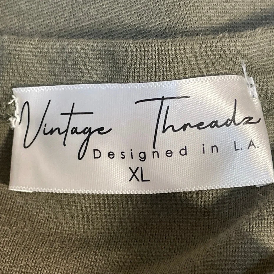 Vintage Threadz Green Sleeveless Crew Neck Button Up Crop Henley Tank Top Sz XL - Image 4