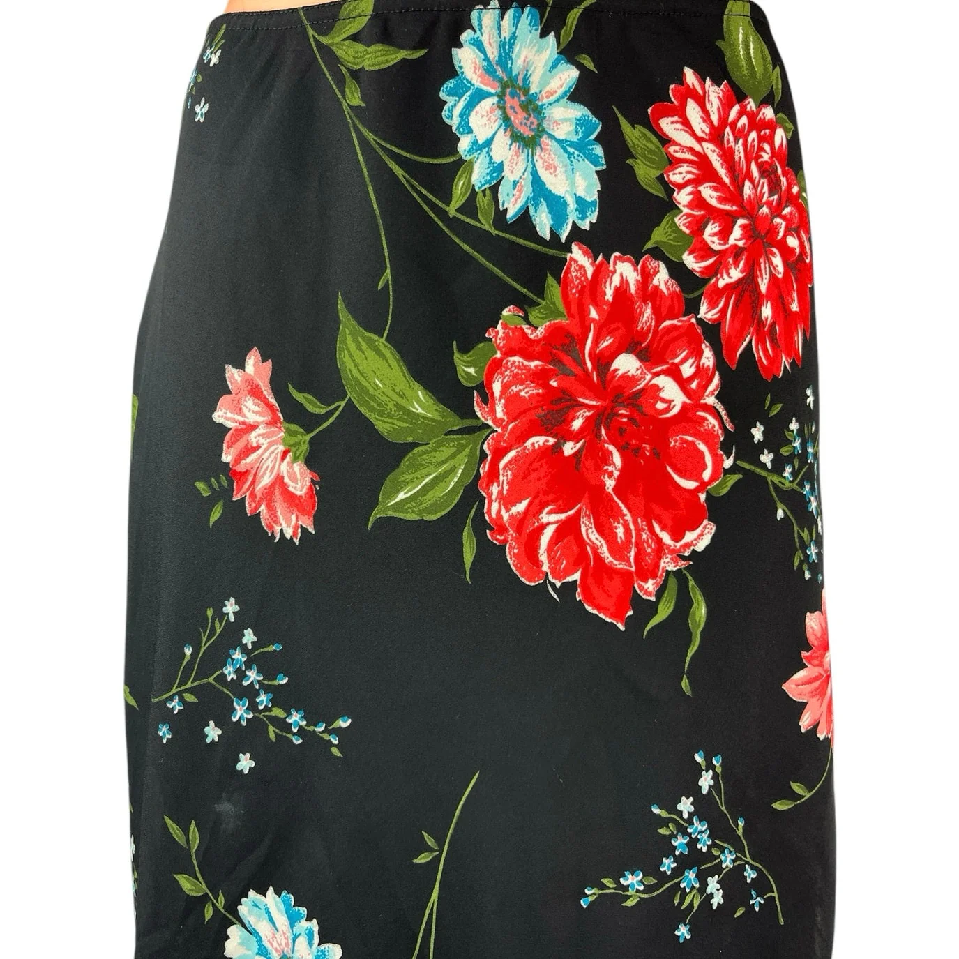 Vintage Versailles Black Floral Print Straight Pencil Ruffle Midi Maxi Skirt S - Image 4
