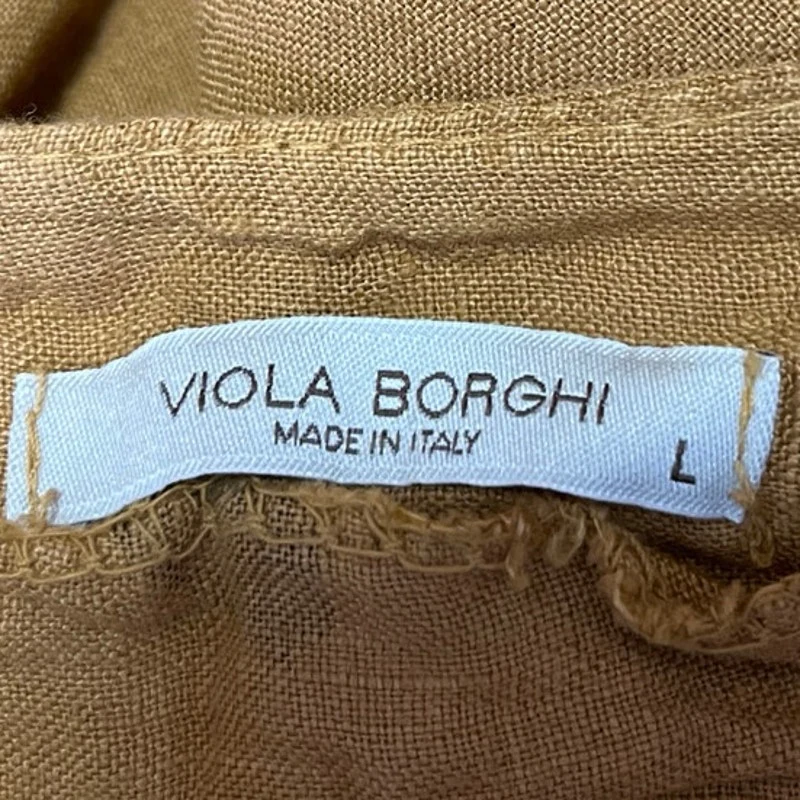 Viola Borghi Brown 100% Linen Butterfly 3/4 Ruffle Sleeve Pullover Blouse Top L - Image 4