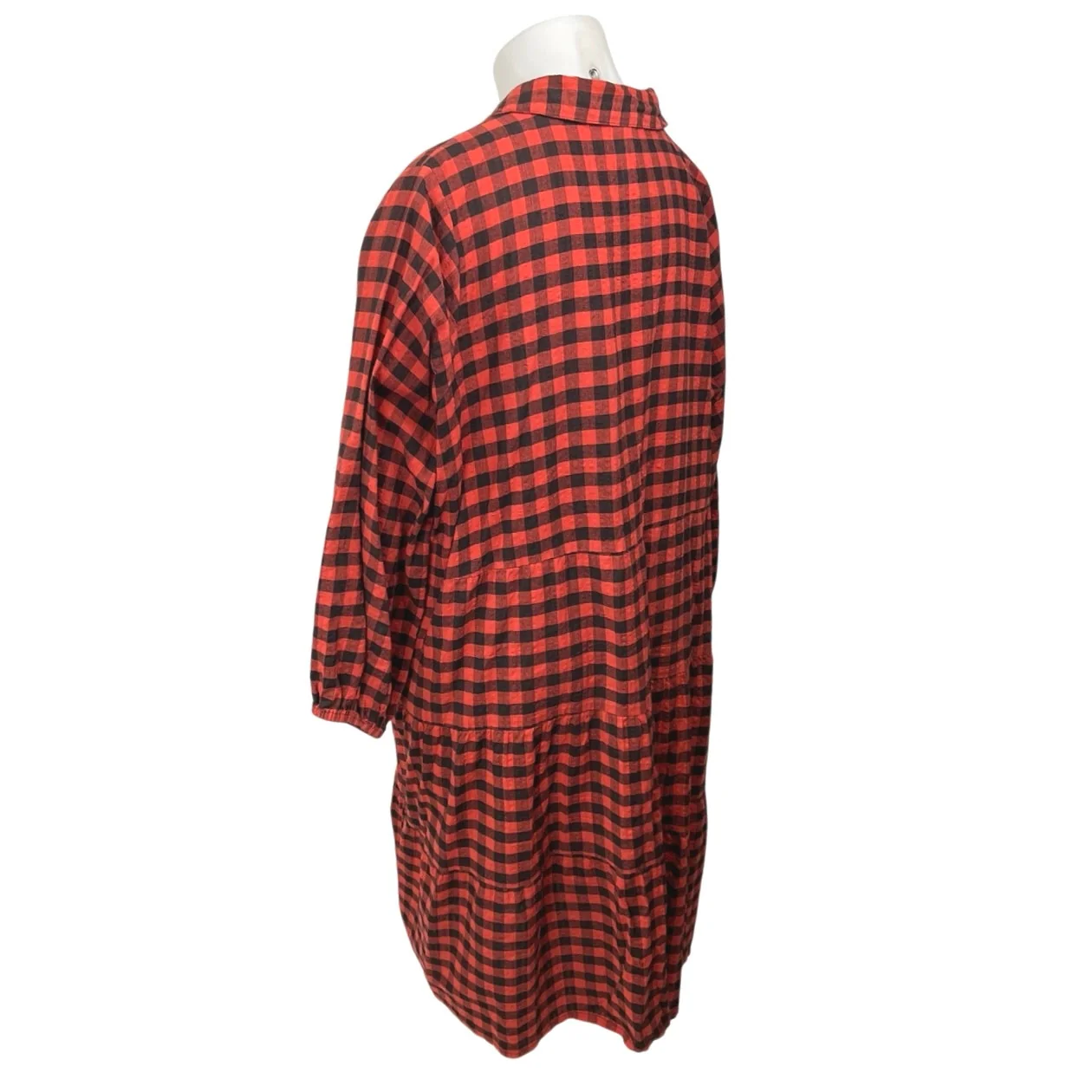 Violet Red Black Plaid Checkered Long Sleeve Button Tiered Midi Shirt Dress 18 - Image 2