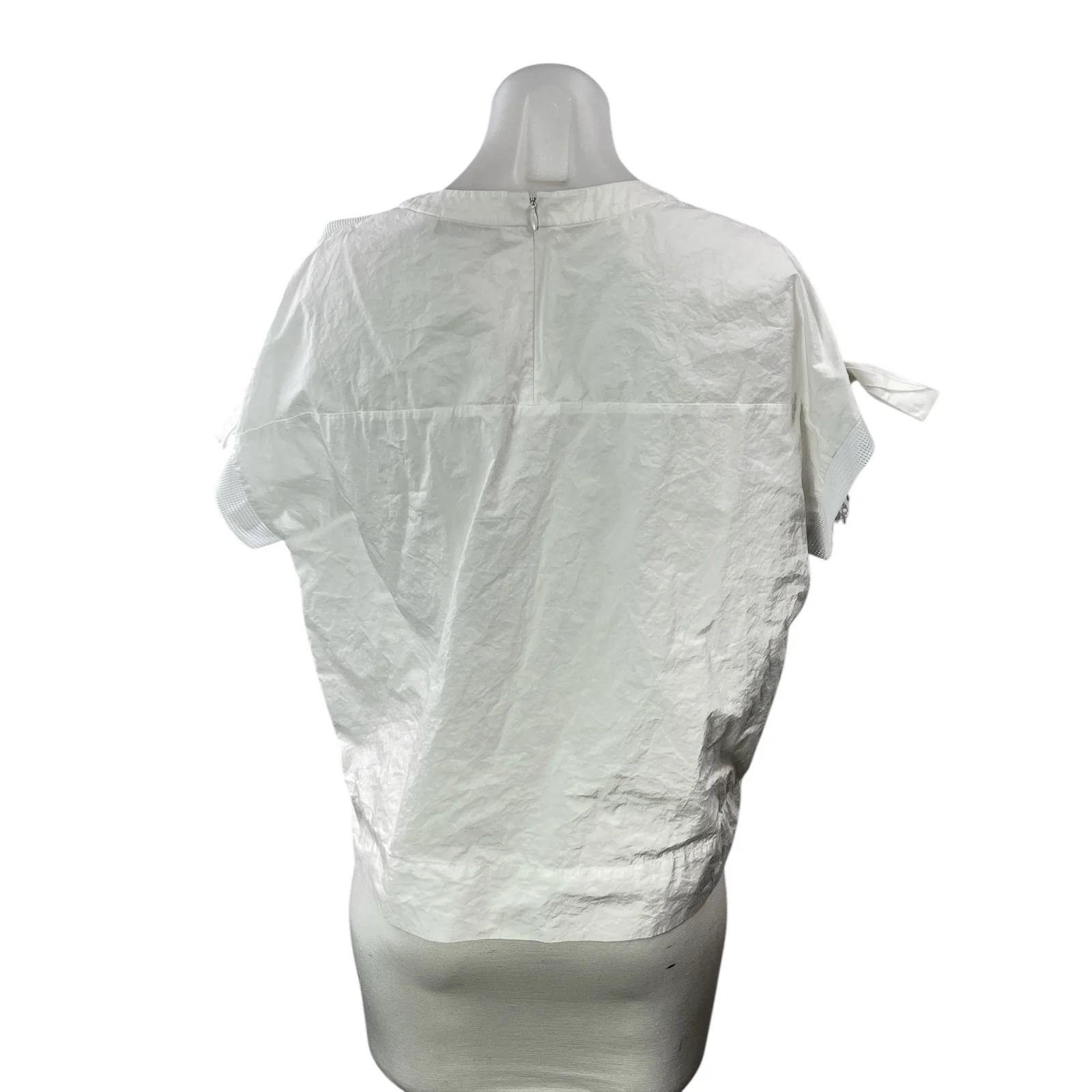 Visit in New York White Round Neck Bow Short Puff Sleeves Tunic Blouse Top M/L - Image 2