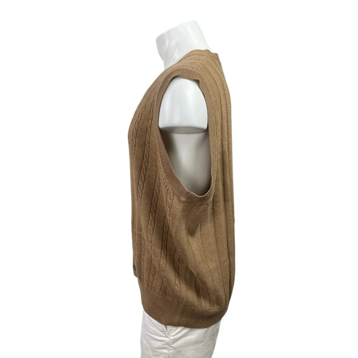 Viyella 100% Merino Wool Brown Cable Knit Cardigan Sweater Vest Tank Top Size XL - Image 2