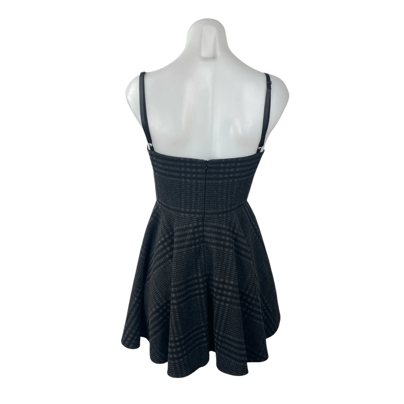 Vock Black Plaid Sleeveless Sweetheart Lace Up Mini Cami Flare A-Line Dress Sz S - Image 4