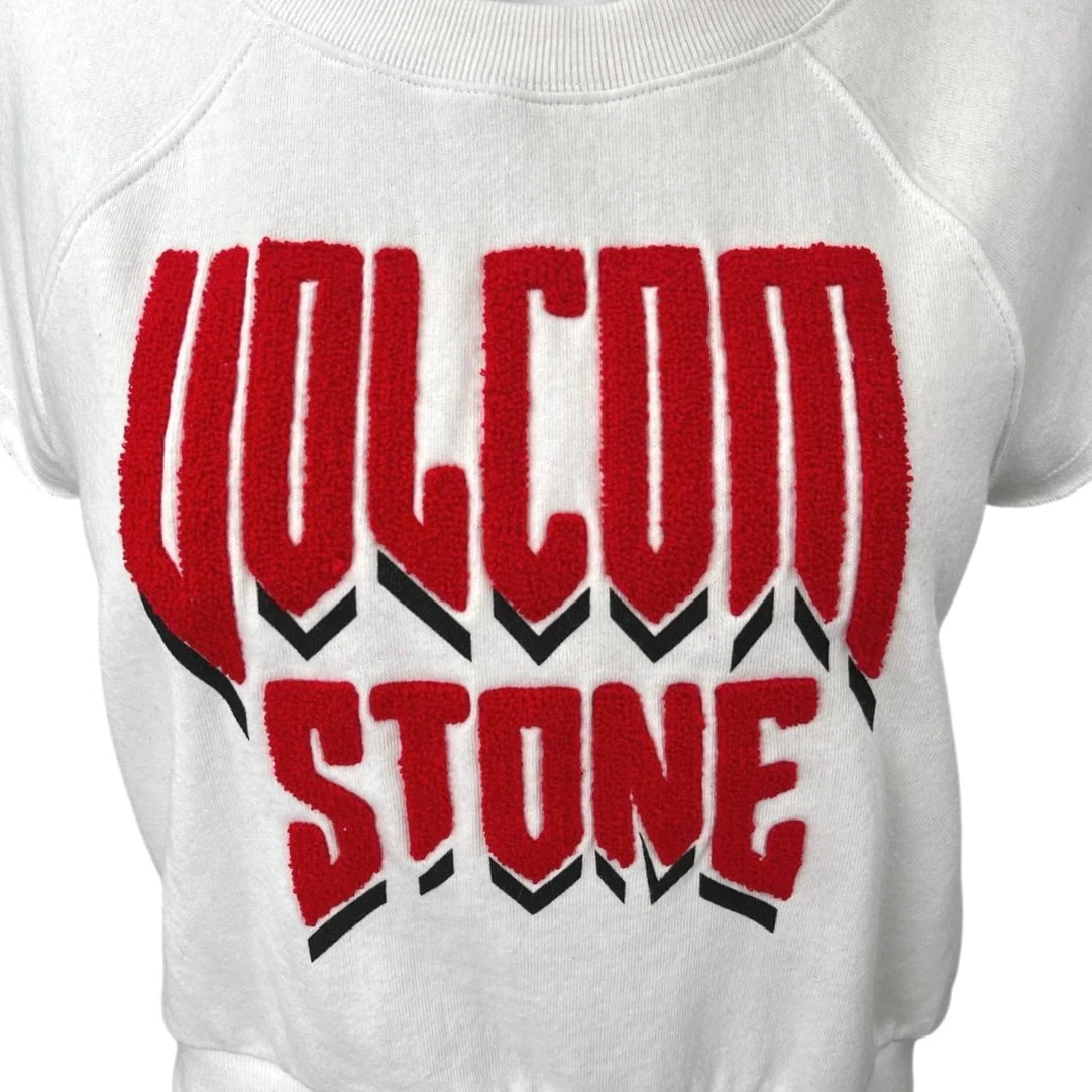 Volcom Stone Women's White Red Graphic Print Short Sleeve Crop T Shirt Tee Top M - Image 3