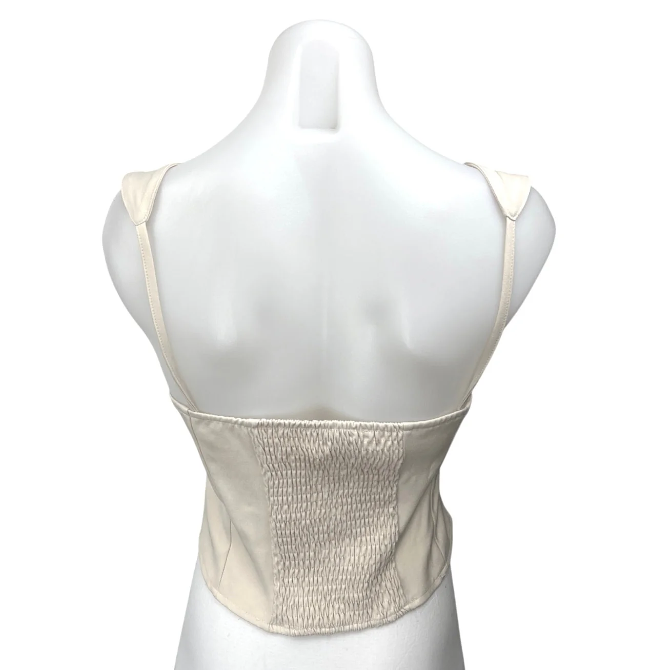 VRG GRL Cream Lace Up Smocked Sleeveless Bustier Corset Crop Tank Top Size 10 - Image 2