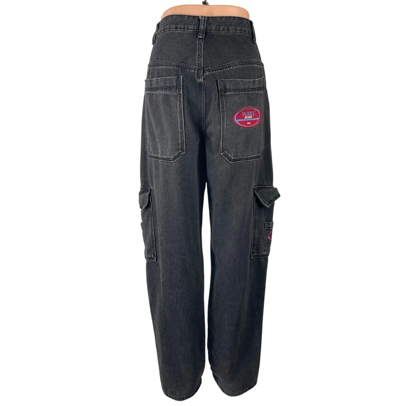 Wake Women's Black High Rise Y2k Utility Baggy Wide Leg Cargo Denim Jeans Size S - Image 3