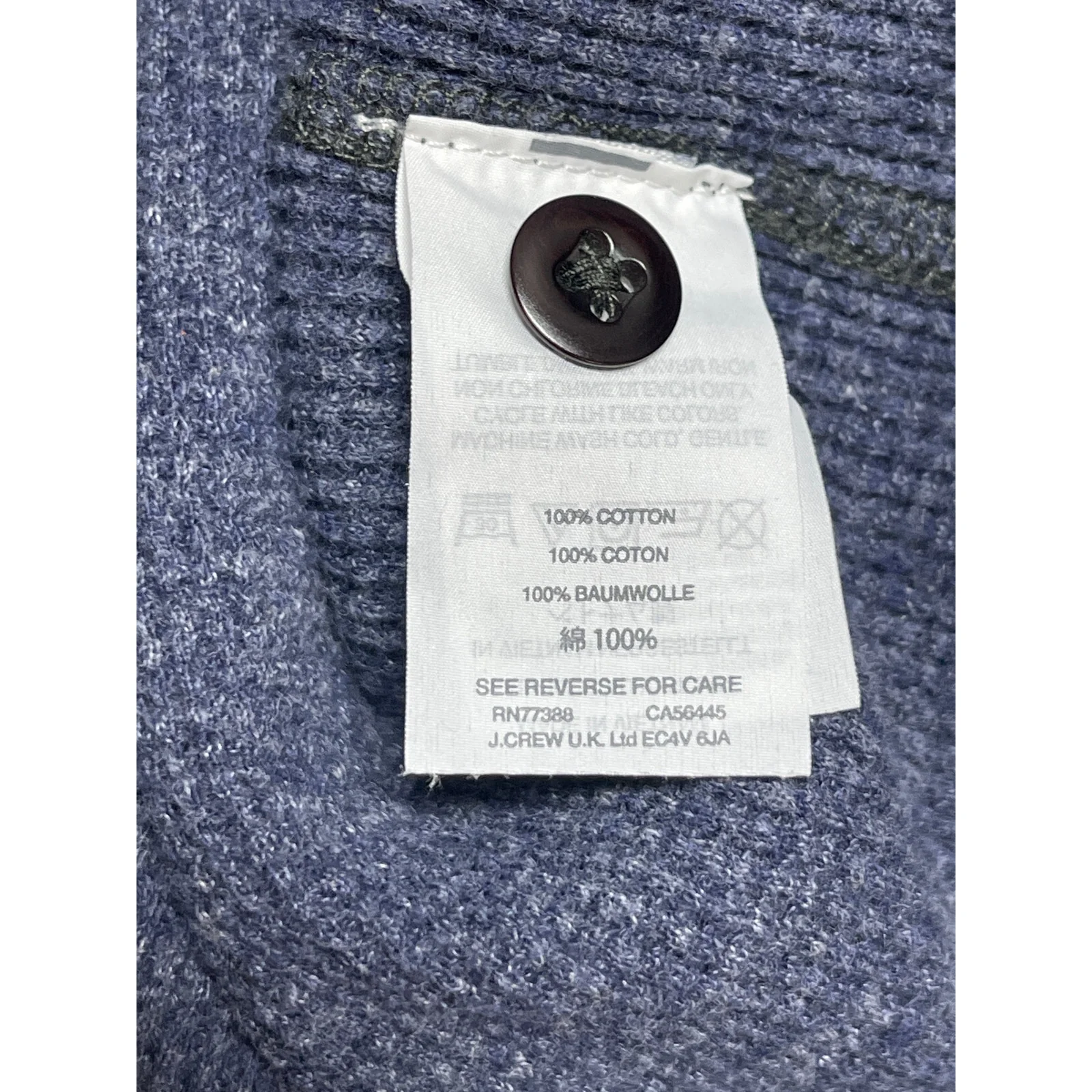 Wallace & Barnes Mens Blue Waffle Knit Long Sleeve Thermal Henley T Shirt Top XL - Image 4
