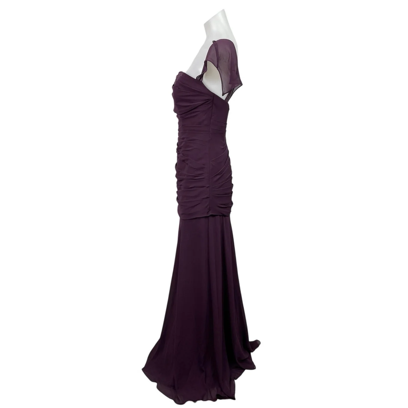 Watters & Watters Purple Short Sleeve Ruched Bridesmaid Maxi Gown Dress Size M - Image 2