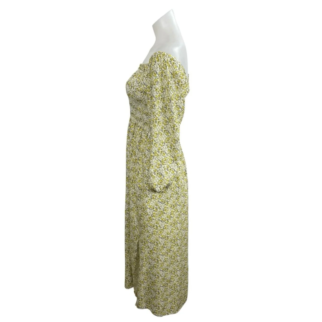 WAYF Nevaeh Yellow Ditsy Floral Smocked Long Sleeve Midi Flare A-Line Dress Sz S - Image 2