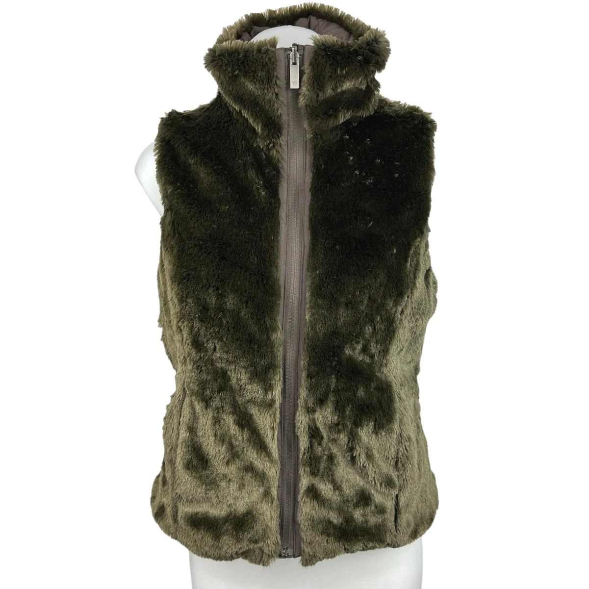 WeatherProof Tan Full Zip Faux Fur Lined Reversible Quilted High Neck Vest Sz S - Image 2