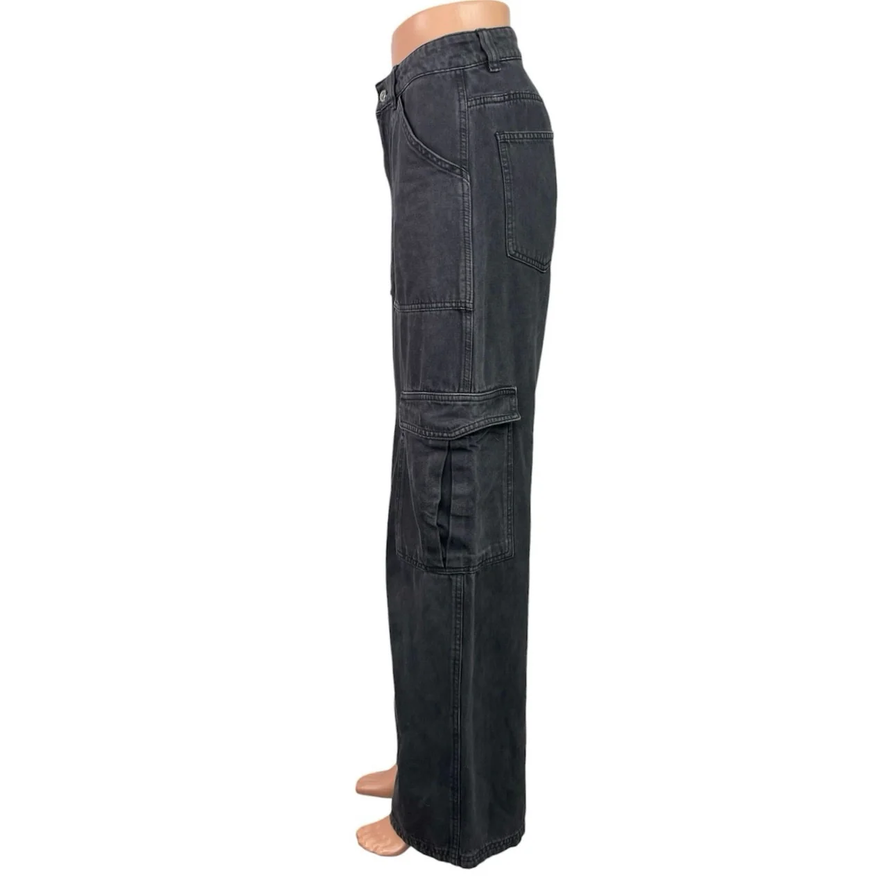 Weekday Julian Womens Black High Rise Wide Leg Utility Cargo Denim Jeans Size 36 - Image 2