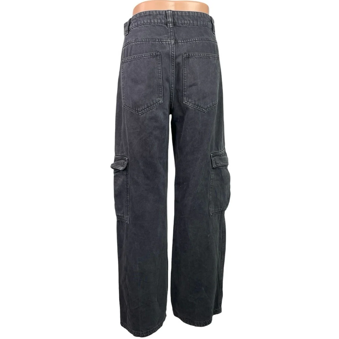 Weekday Julian Womens Black High Rise Wide Leg Utility Cargo Denim Jeans Size 36 - Image 3