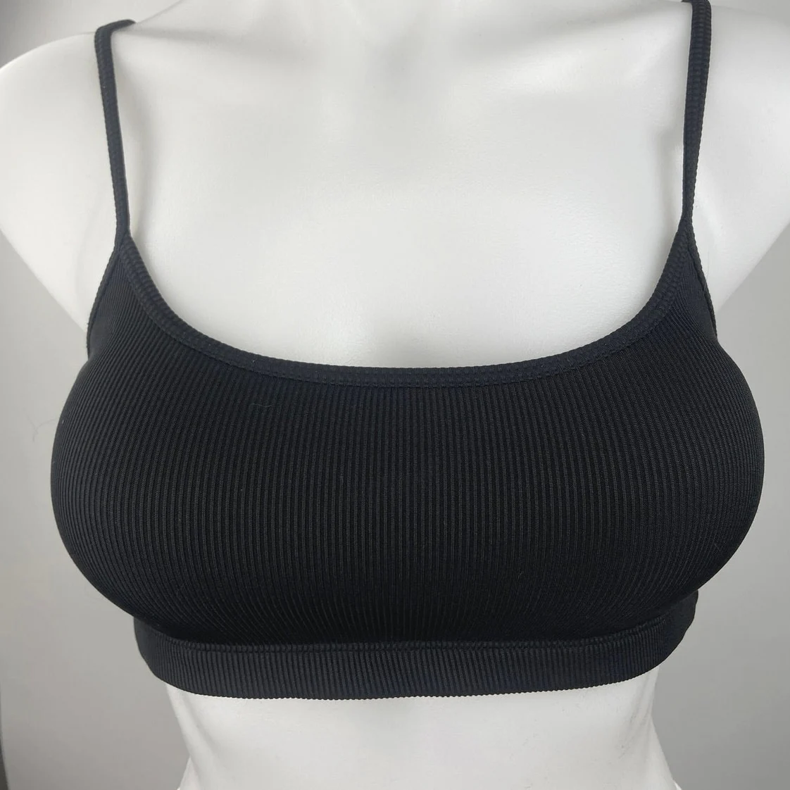 Weekday Ophelia Black Soft Ribbed Knit Spaghetti Strap Scoop Neck Bra Size L - Image 4