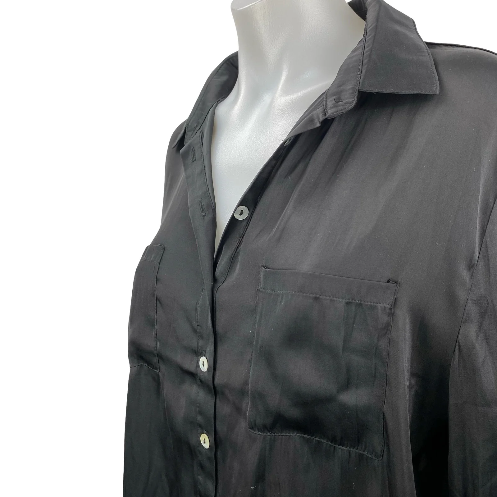 We're All Pretty Girls Black Silky Satin Long Sleeve Button Down Shirt Top Sz L - Image 2