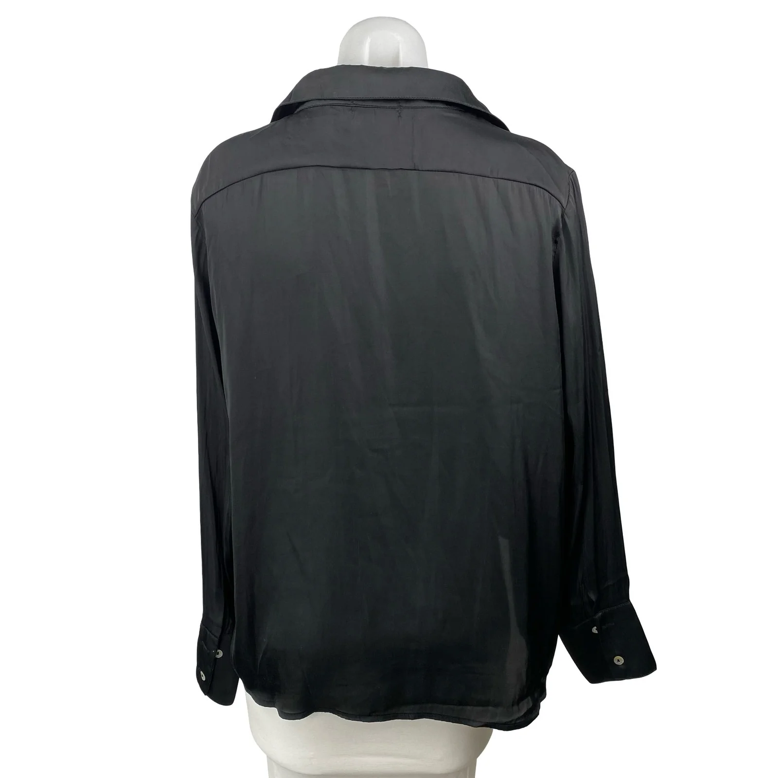 We're All Pretty Girls Black Silky Satin Long Sleeve Button Down Shirt Top Sz L - Image 4