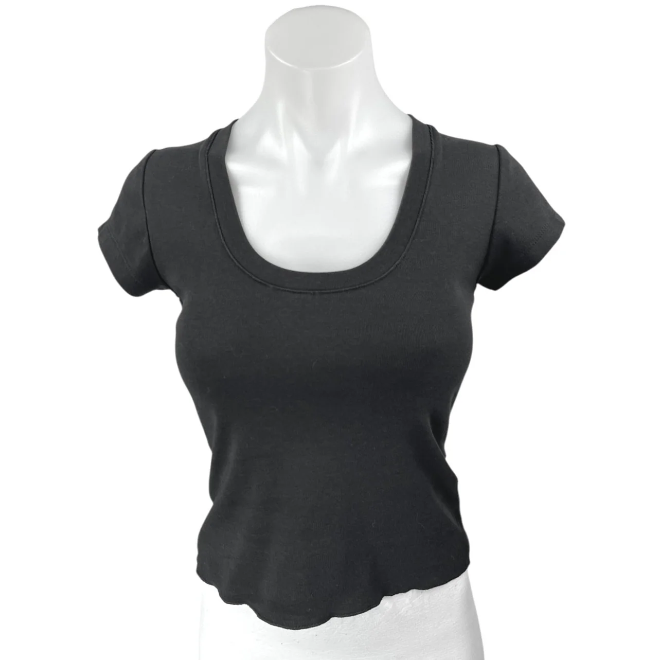 WeWoreWhat Black Short Sleeve Scoop Neck Stretch Cropped T Shirt Tee Top Size M