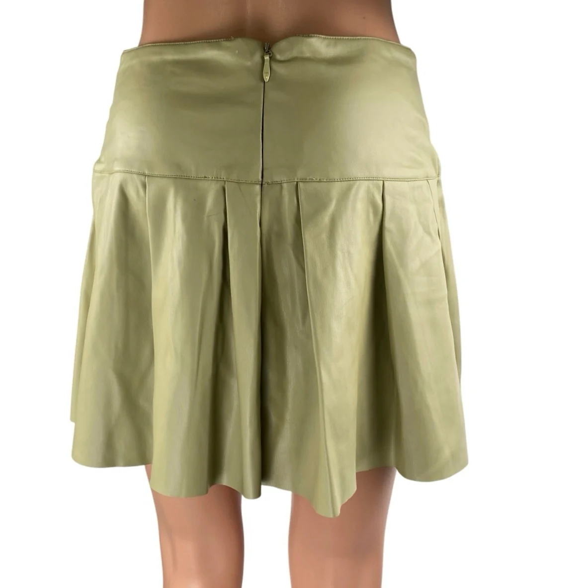 WeWoreWhat Cream Green Faux Vegan Leather Pleated Mini Tennis A-Line Skirt Sz M - Image 3