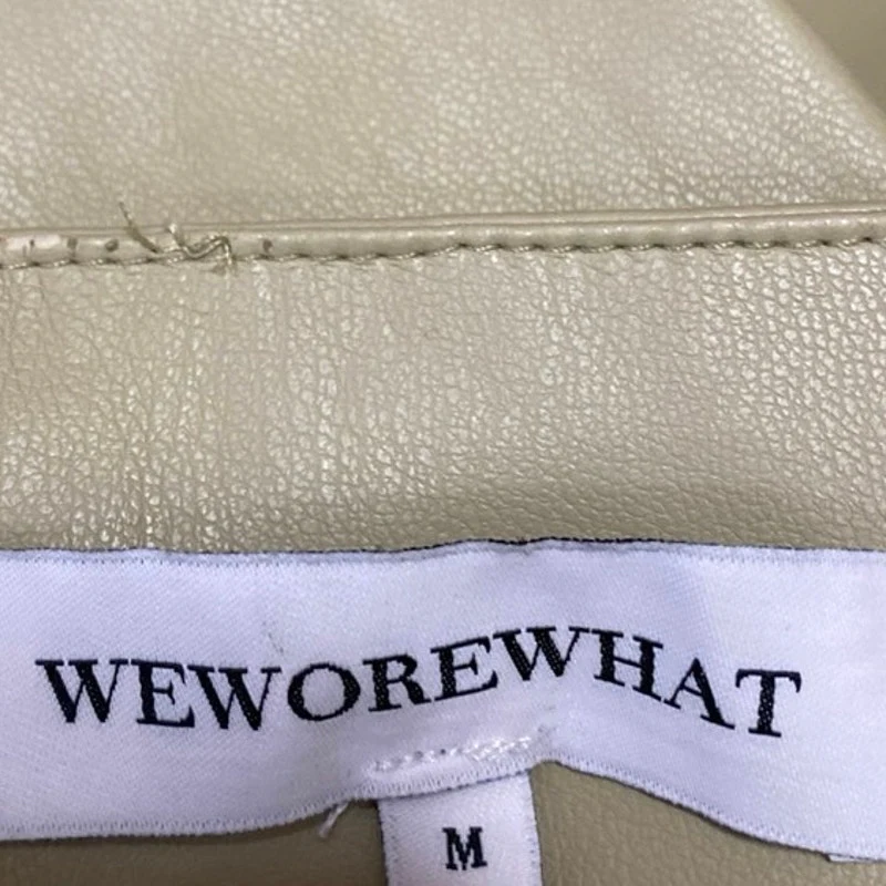 WeWoreWhat Cream Green Faux Vegan Leather Pleated Mini Tennis A-Line Skirt Sz M - Image 4