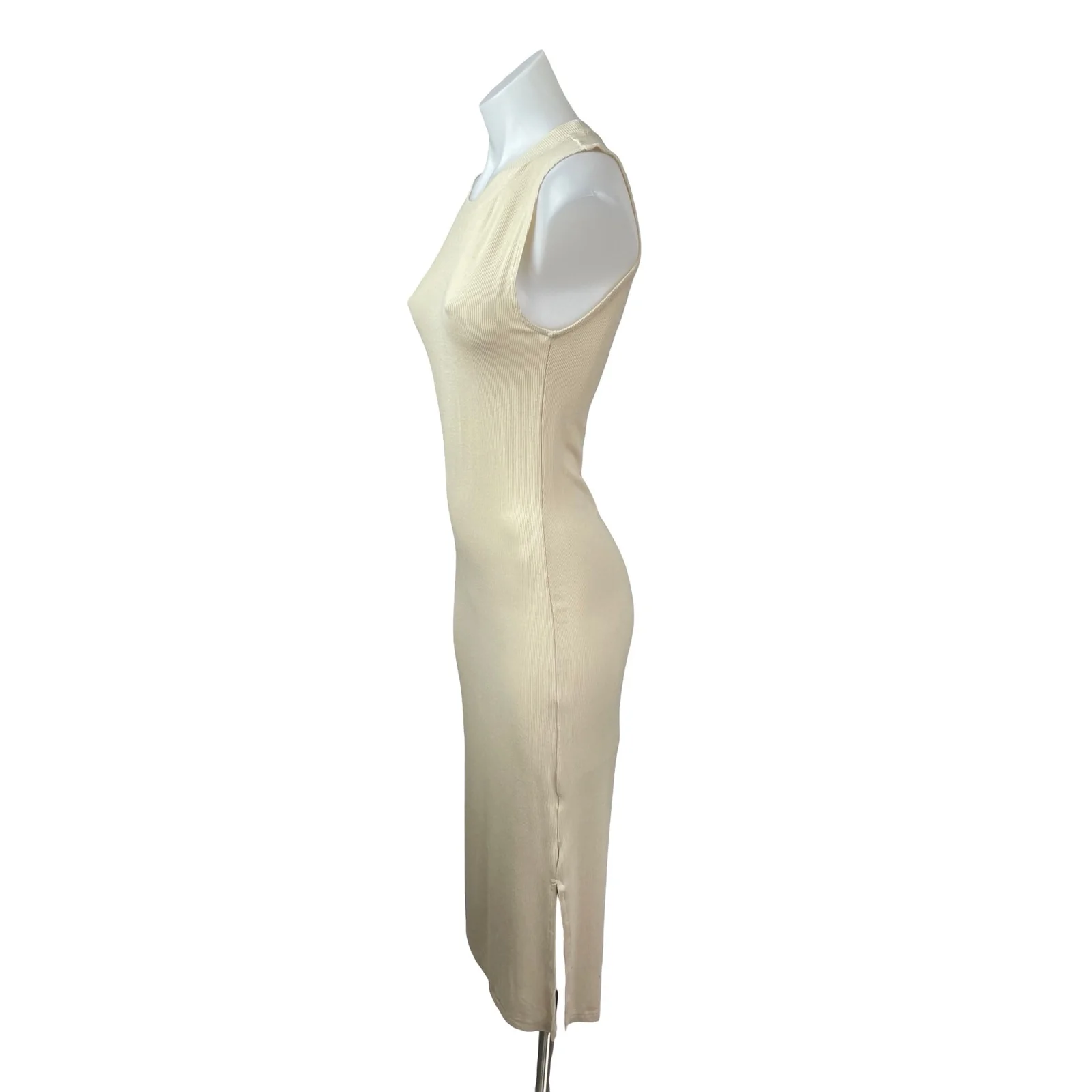 WeWoreWhat Cream Ribbed Knit Slit Sleeveless Tank Sweater Midi Dress Size M - Image 3