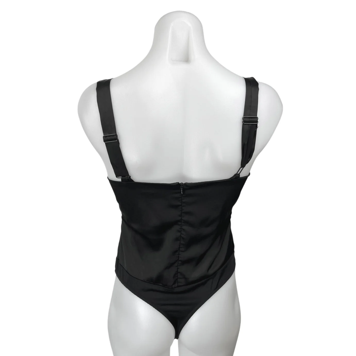 WeWoreWhat Danielle Bernstein Black Silk Satin Sweetheart Sleeveless Bodysuit 2 - Image 2
