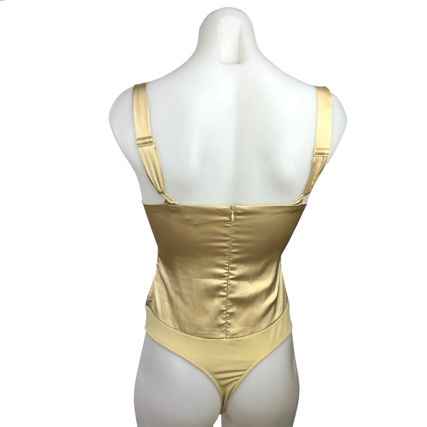 WeWoreWhat Danielle Bernstein Gold Satin Ruched Bustier Cups Corset Bodysuit 0 - Image 2