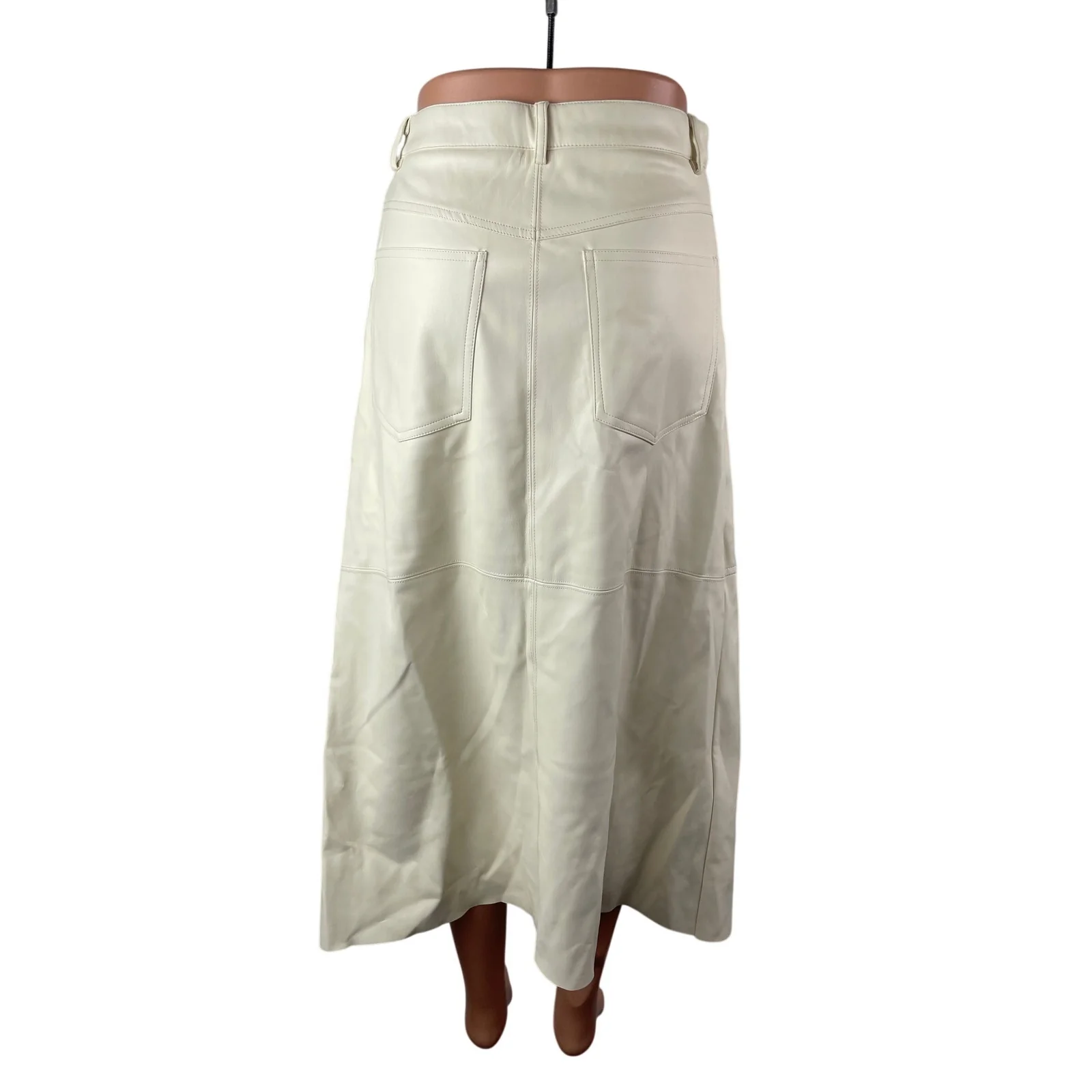 WeWoreWhat White Faux Leather Vegan High Waist Slit Front Midi Skirt Size 4 - Image 3