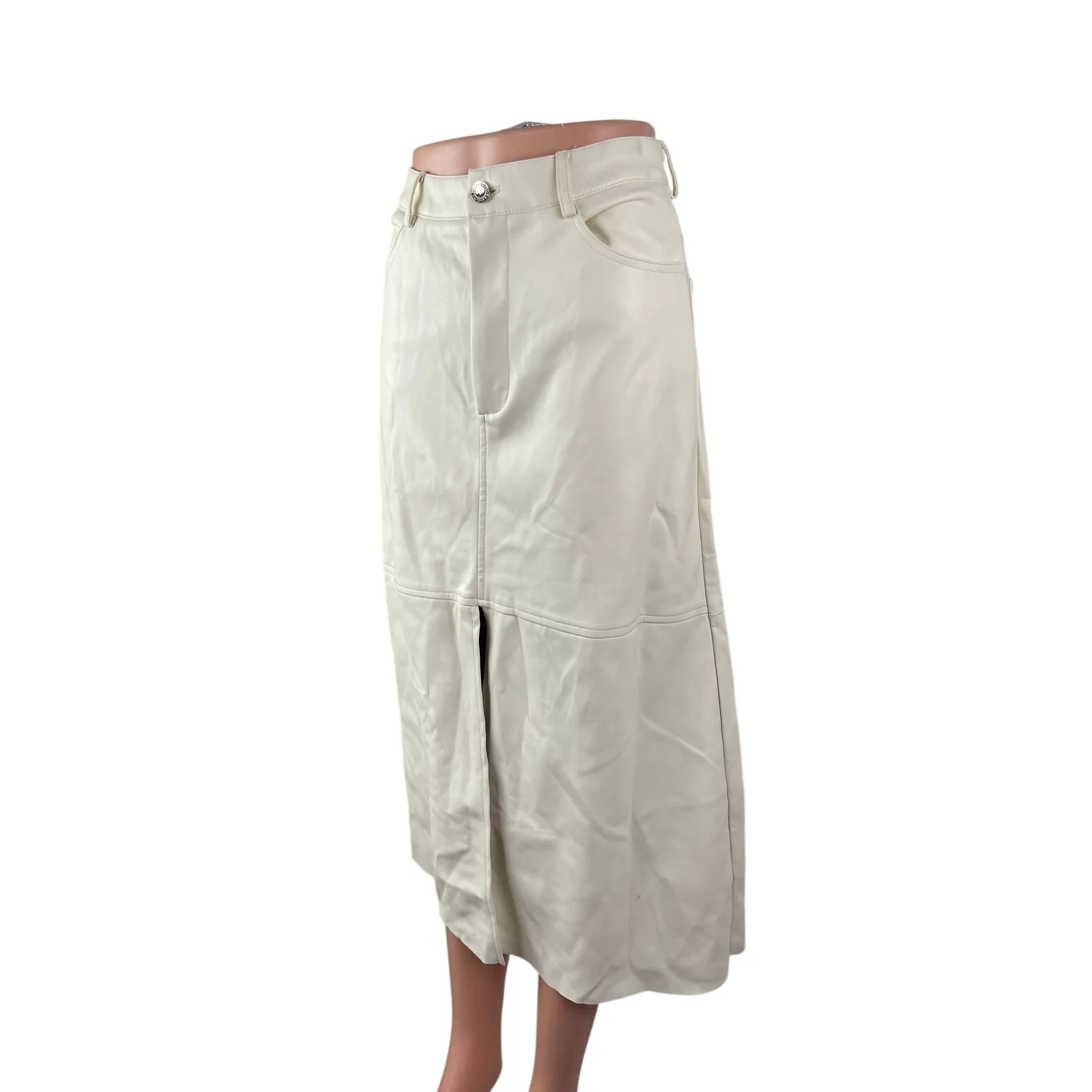 WeWoreWhat White Faux Leather Vegan High Waist Slit Front Midi Skirt Size 4 - Image 4
