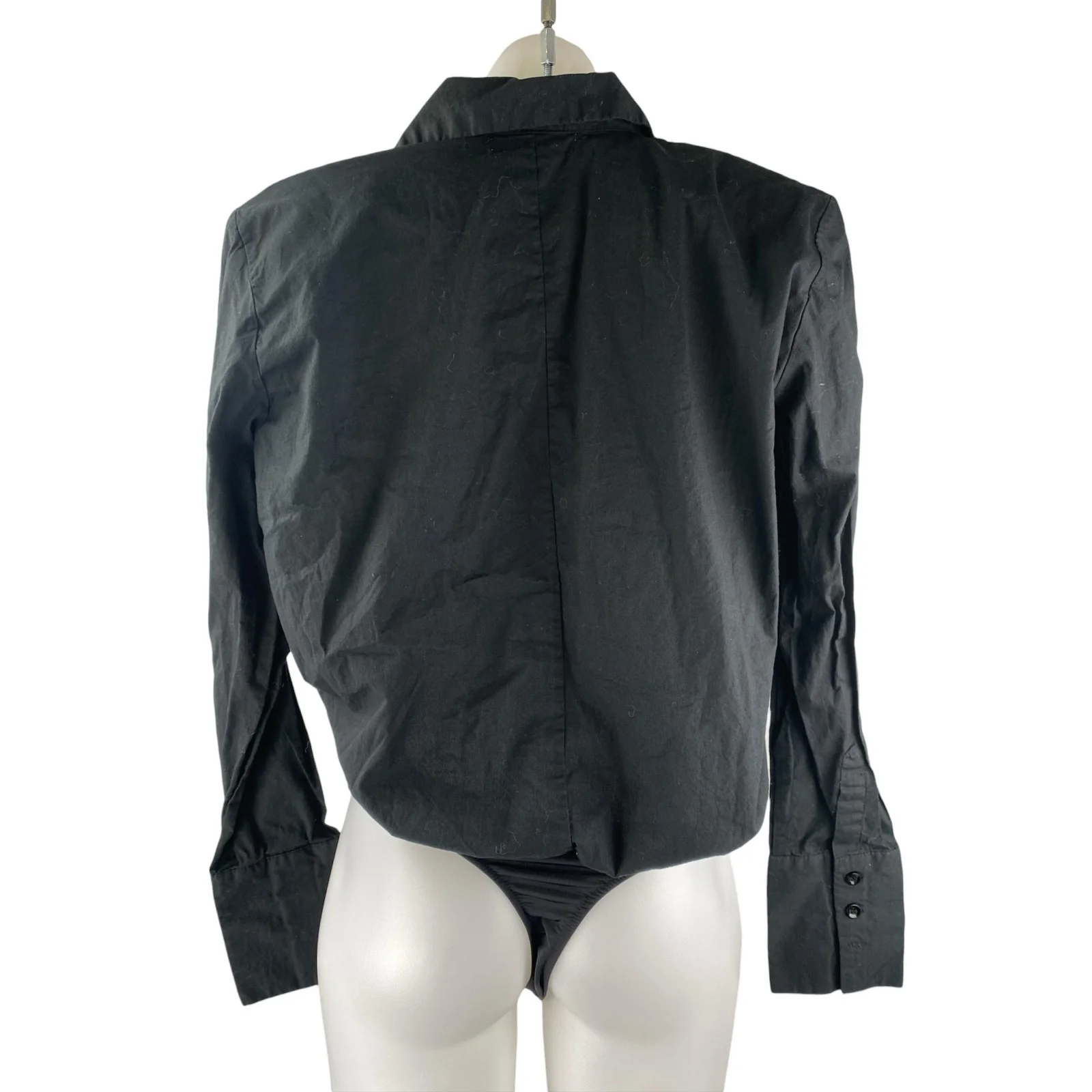 WeWoreWhat Women's Black Collared Long Sleeve Button Down Bodysuit Shirt Top M - Image 2