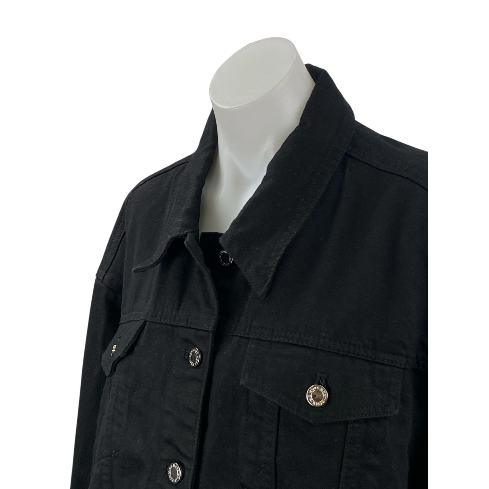 WeWoreWhat Women's Black Collared Long Sleeve Crop Boxy Denim Coat Jacket Size M - Image 3